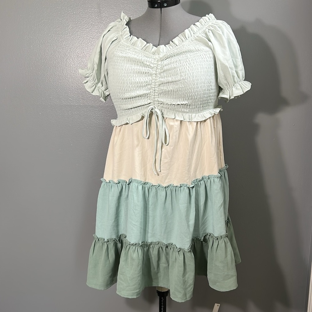 She + Sky seafoam ruffle smocked dress large